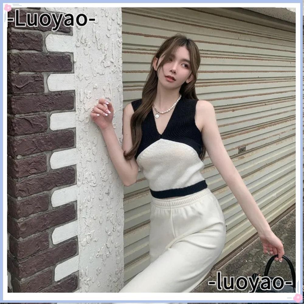เสื้อกล้ามแขนกุด LUOYAO, เสื้อกั๊กถักสาวหวานเครื่องเทศ, เทรนด์ลําลองฤดูร้อนสั้นด้านบน Street