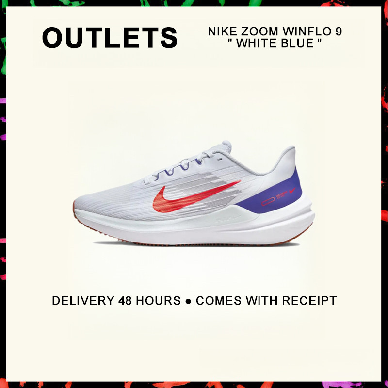 รับประกันของแท้ Nike Zoom Winflo 9 " White Blue " รองเท้ากีฬา DD6203 - 006 รับประกัน 1 ปี
