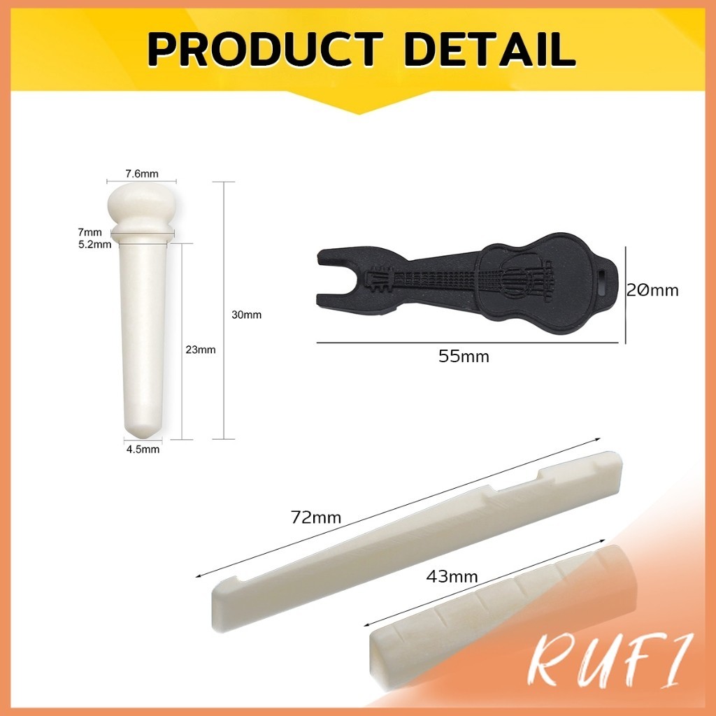 RUFI ชุดพลาสติก กีต้าร์โปร่ง นัทบน หย่องล่าง หมุดพิน สีขาว  Guitar accessories - รูปที่ 5