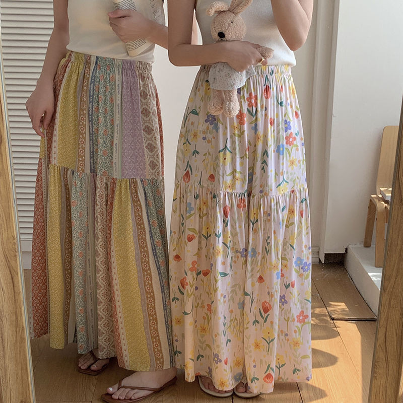 2024 สไตล์ใหม่ผ้าฝ้ายผ้าไหม ชุดนอน ฤดูร้อนผู้หญิงกระโปรง เรียบง่าย ทั้งหมด-จับคู่ สามารถสวมใส่กระโปรงด้านนอกดอกไม้ผ้าฝ้ายชุดนอนผ้าไหมสไตล์ย