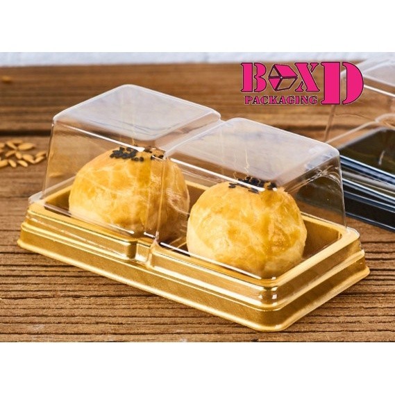 กล่องเค้ก2ช่อง กล่องขนมเปี๊ยะ บราวนี ฐานทอง ZZ053 (20ชุด) ขนาด 14.5*8*6 ซม
