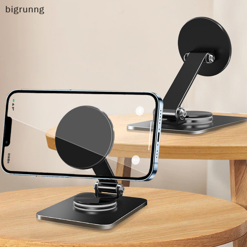 Bigrunng โต๊ะขาตั้งโทรศัพท์แม่เหล็ก 360° หมุนผู้ถือพับเหล็กคาร์บอน Live Stand สําหรับ IPhone 15,14,13,12 Series เกมโลหะ SG