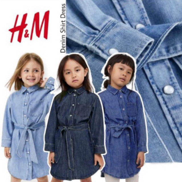 Button Up Belt Dress Denim HM Kids Girls Branded Premium 3T-8T - Family Area