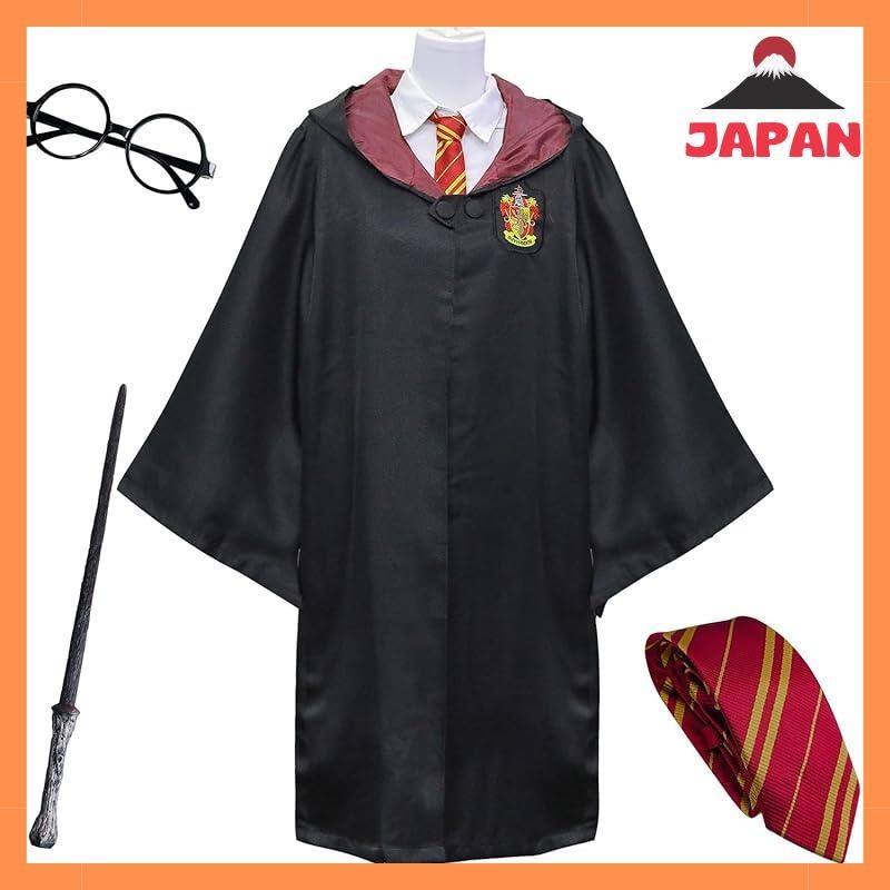 [Direct from Japan][Brand New]Harry Potter Robe + Glasses + Tie + Magic Wand 4-Piece Full Set Costume for Men and Women XL Gryffindor Red