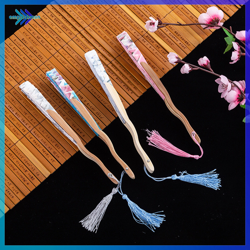 Epmn> มือพับพัดลม Retro Adornment ผู้หญิง Man Dance Props งานแต่งงานห้องนั่งเล่นตู้ตกแต่งไม้ไผ่ดอกไม้ผ้าไหมพัดลมพับใหม่