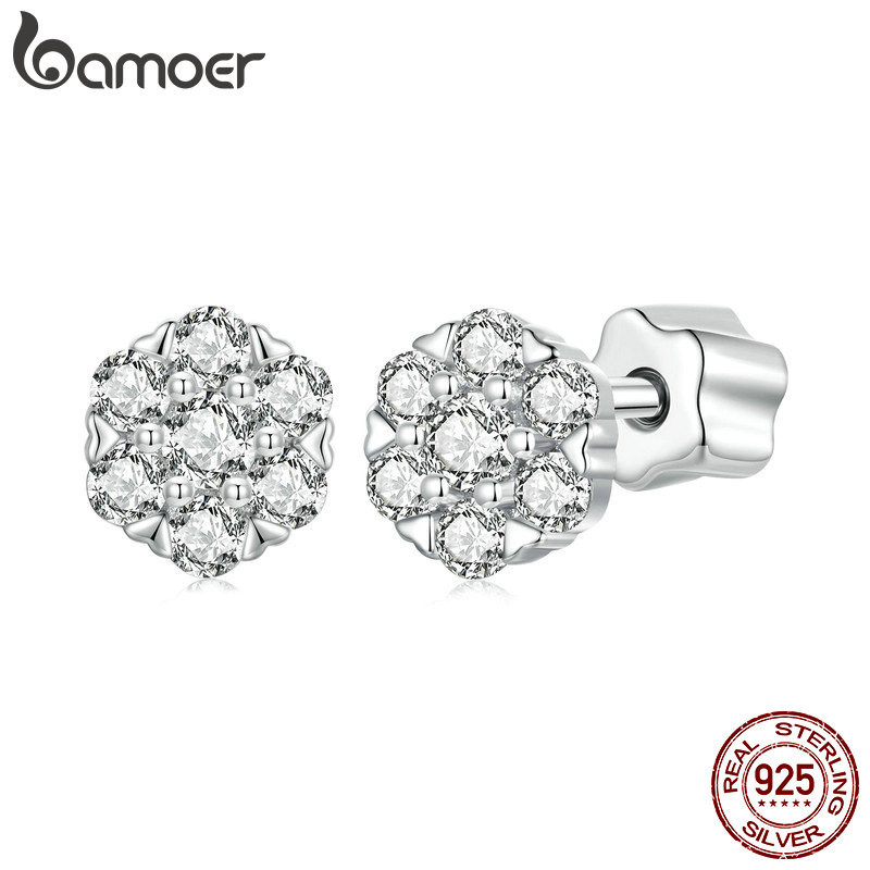 Bamoer 925 Sterling Sliver ต ่ างหู Moissanite ดอกไม ้ เครื ่ องประดับของขวัญสําหรับผู ้ หญิง