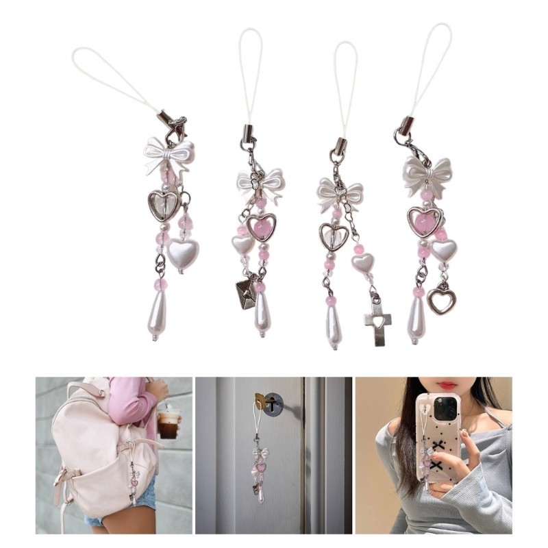 GODD Stylish Bowknot Phone Pendant Trend Phone Charm สําหรับผู้หญิงสาวหัวใจลูกปัดพวงกุญแจกระเป๋าเป้ส