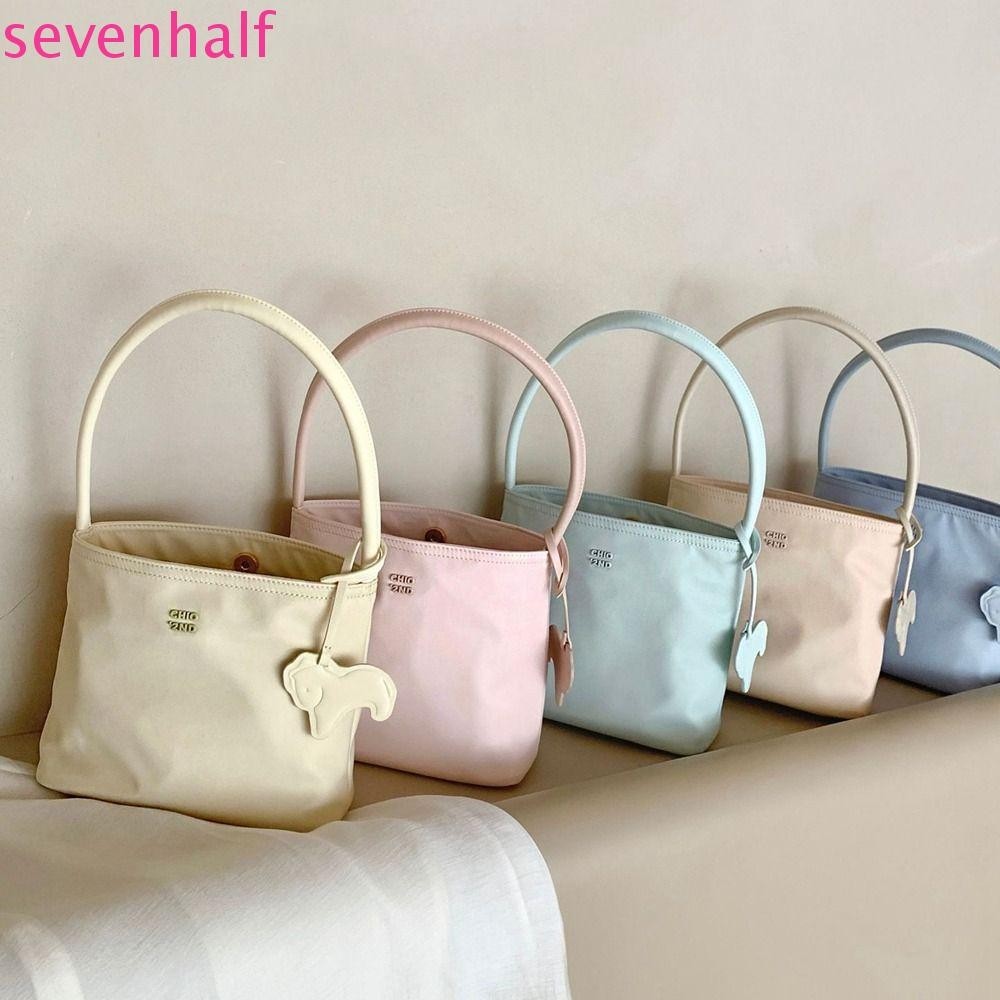 Sevenhalf Letter Underarm Bag, Pure Color Handbag Nylon Tote Bag, Versatile All-match Korean Style Large Capacity Oxford Cloth Shoulder Bag Women