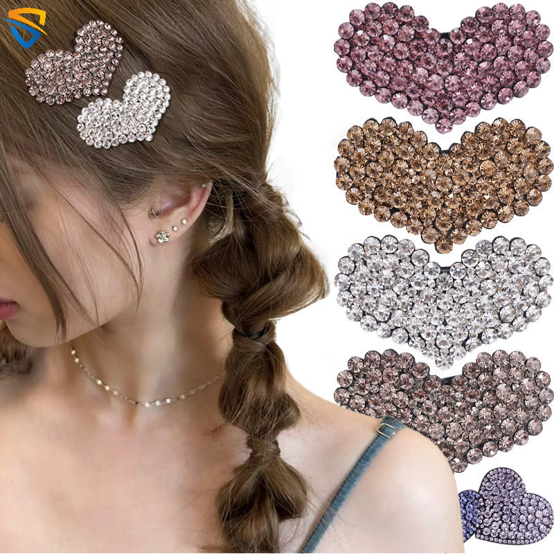 Side Bangs Water Diamond Flash Bling Heart BB กิ๊บติดผม/สาวหวานคริสตัลหรูหรา Love Hairpins Party เครื่องประดับผมวันหยุด