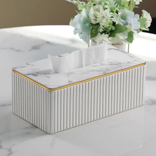 Homlife กล่องทิชชู่ ทรงยาว สไตล์โมเดิร์นลักชูรี่ Modern Luxury Modern Storage Box ขนาดใหญ่ สีขาว สีดำ หินอ่อน - MH262