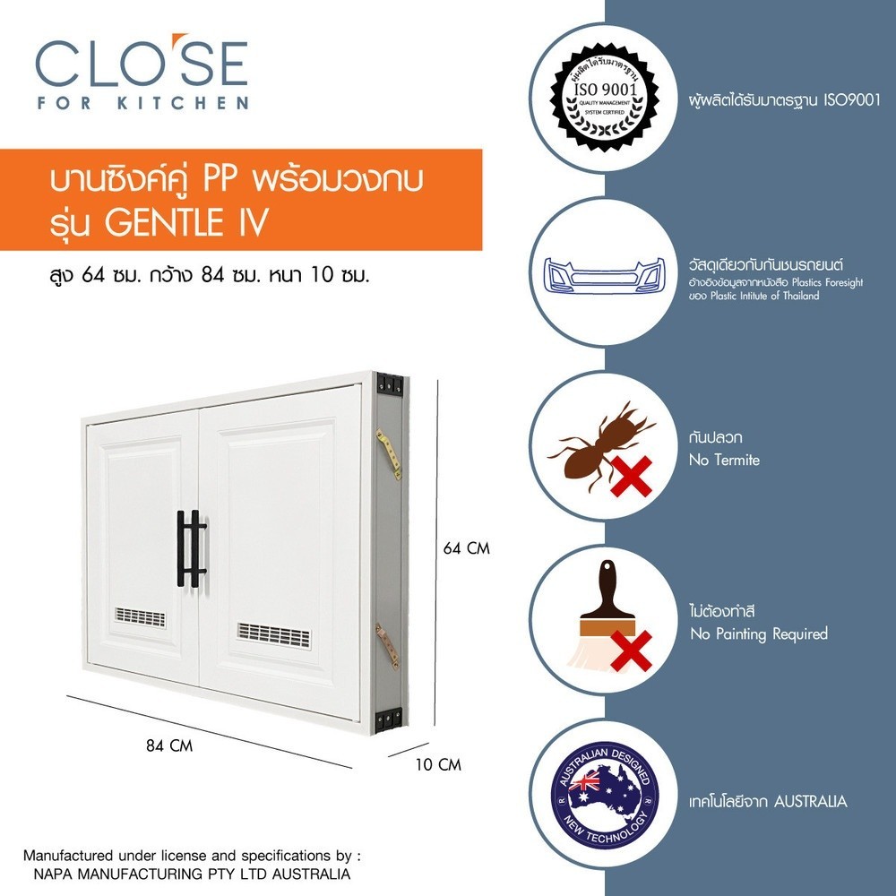 LOCAL789 CLOSE บานซิงค์คู่ GENTLE lV สีขาว 84x10x64ซม. ร้านอยู่ในไทย