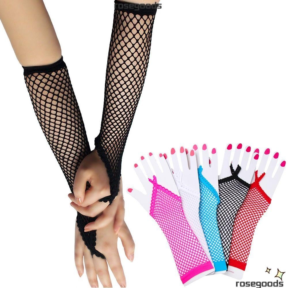 กุหลาบ ถุงมือยาว ปาร์ตี้ เด็กผู้หญิง ตาข่าย ระบายอากาศ ถุงมือ ไร้นิ้ว สีพื้น