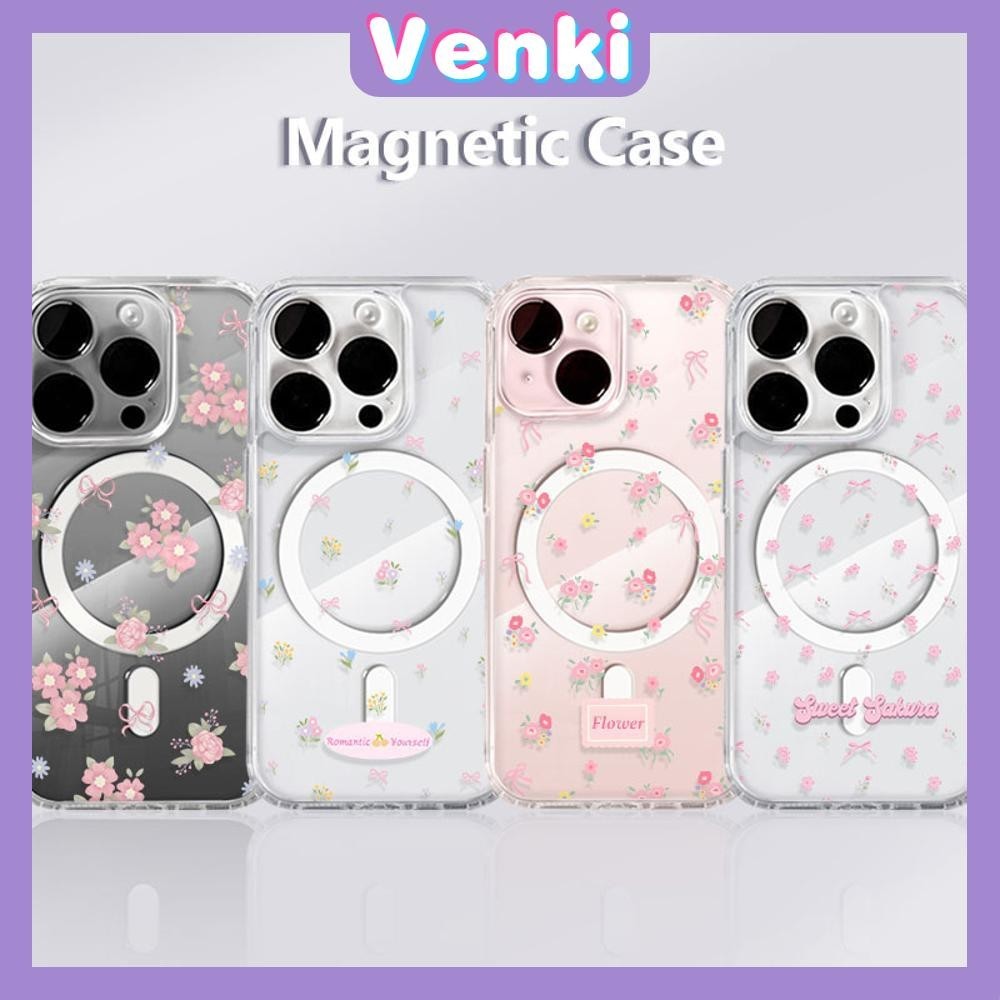 Venki - สำหรับ iPhone 15 PRO MAX เคส iPhone 11 เสริมสร้างแม่เหล็กอะคริลิคใสกระดานแข็ง TPU กรอบนุ่มกันกระแทก ดอกไม้สีสันสดใสน่ารัก iPhone 14 13 Pro max 12 Pro Max XR XS 7 8Plus max XS XR