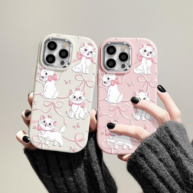 เคสโทรศัพท์ iPhone 12 13 PRO 14 15 plus 15 PRO MAX IP7P IPXS MAX IP11 แฟชั่น, สไตล์คู่รัก, การ์ตูนแมวเต็มจอ, ซิลิโคนอ่อนนุ่ม, กรอบโลหะระดับไฮเอนด์, เคสโทรศัพท์