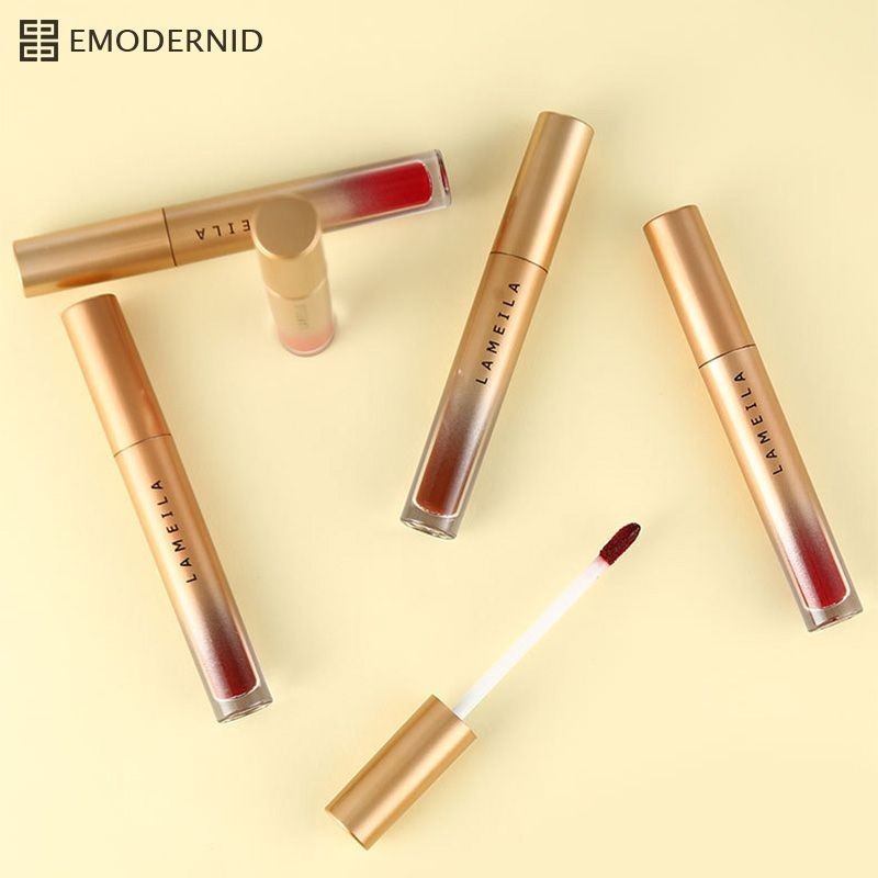 ลิปกลอส สีส้มอิฐ สีเเดงตุ่น แบบกันน้ำ ติดทนนาน มี 6 สี-em