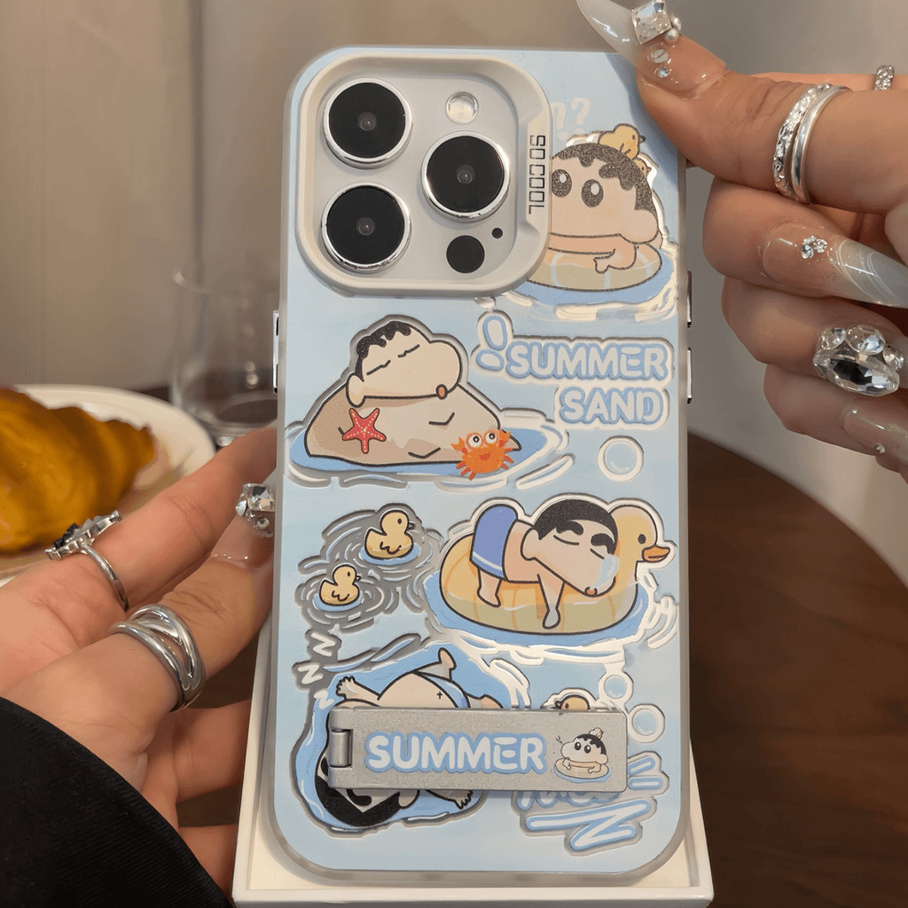 เหมาะสําหรับเคส iPhone IP15 PRO MAX IP11 PRO IP7 IPXS MAX IP13 IP14PLUS การ์ตูนแบบเต็มหน้าจอ น่ารักและสร้างสรรค์ ที่ยึดระดับไฮเอนด์ เคส IMD สีเงินสีสันสดใส"