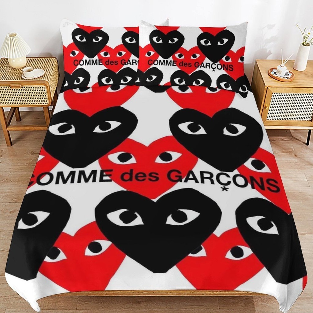 COMME Des GARCONS 3in1 ชุดผ้าปูที่นอนติดตั้งโพลีคอตตอนลายน่ารัก: ผ้าปูที่นอนมีสไตล์ + ปลอกหมอน 2 ชิ้