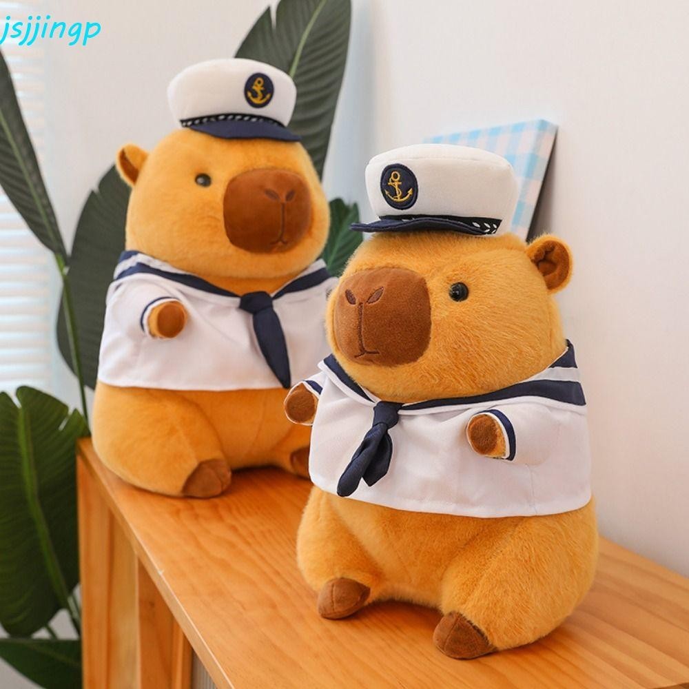 Jsjjingpจําลองคาปิบาระเครื่องประดับ,คาปิบาระรูปร่างน่ารักกองทัพเรือกะลาสีคาปิบาระตุ๊กตา,แต่งตัวตุ๊กตาการ์ตูนสัตว์นุ่มของเล่นตุ๊กตาของเล่นของขวัญ