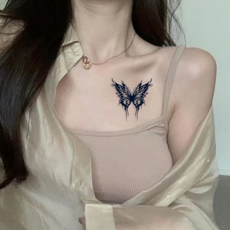 รอยสักลายผีเสื้อขนนกคู่สาวเซ็กซี่เอวพืชสักสติกเกอร์รอยสักกันน้ํายาวนาน15วันสักปลอมชั่วคราว - รูปที่ 4
