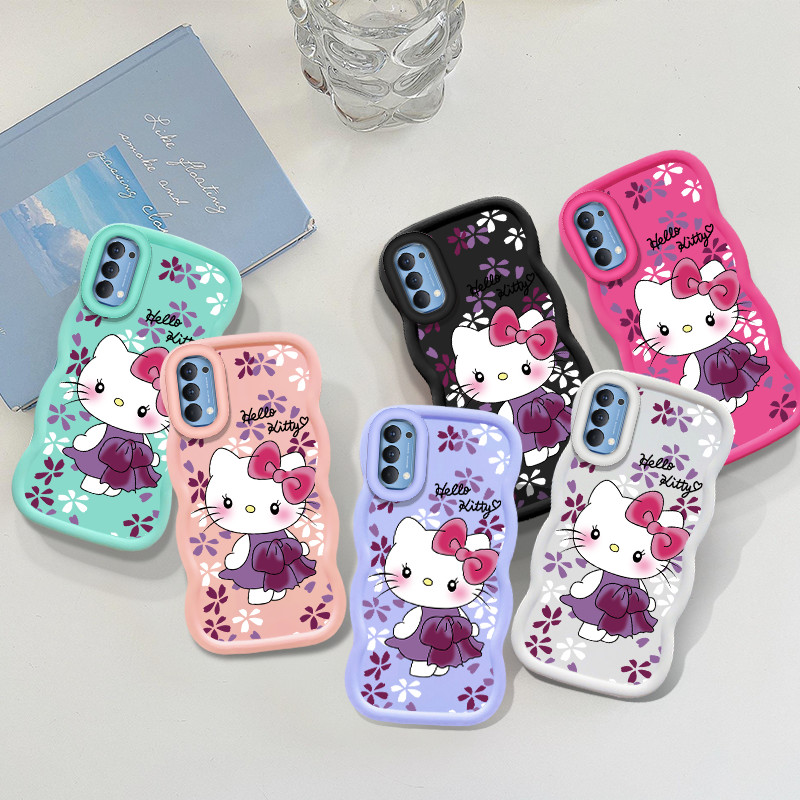 สําหรับ OPPO Reno2 F 2Z Reno4 Reno5 5z / Reno6 6Z Reno 7 7Z Reno8 8z 8T / Reno10 Pro Reno11 Pro 5G ปลอกการ์ตูนน่ารักสีม่วงโบว์กระโปรง Kitty Cat Macaron คลื่นรูปร่างซิลิโคนนุ่ม