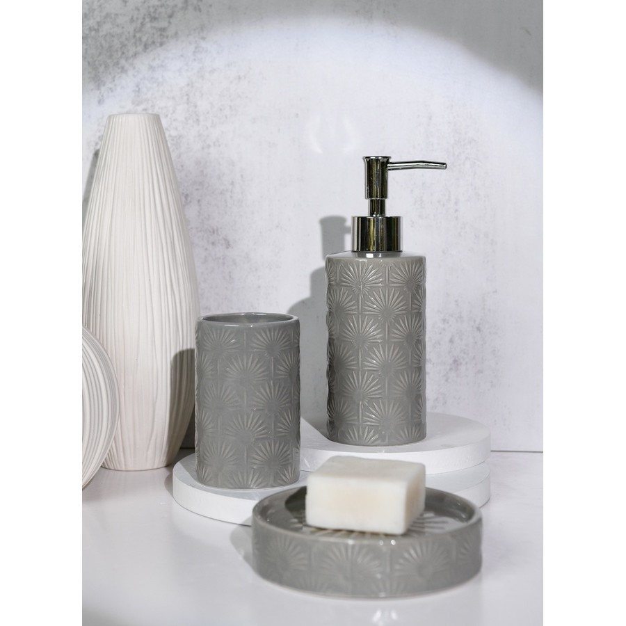 Deluxy Official Shop Primo ชุดกระปุกห้องน้ำเซรามิก 3 ชิ้น รุ่นบาบิโลน CE2740BA-3 สีเทา