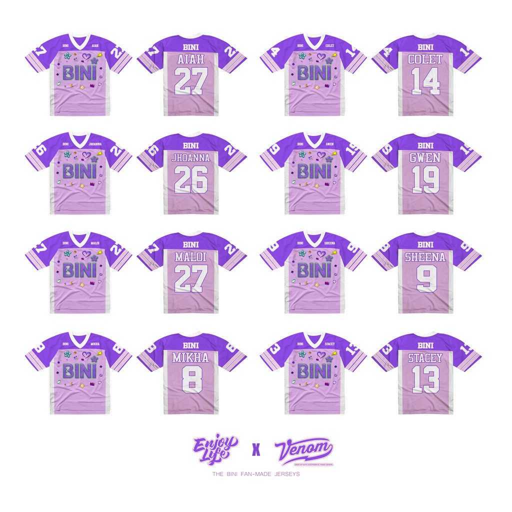 2024 ใหม่ BINI สีม่วง JERSEYS เปิดสําหรับ PRE ORDER ออกแบบใหม่ระเหิดพิมพ์ V คอสั้นแขนสั้น OVERSIZED ขนาดใหญ่ S-5XL