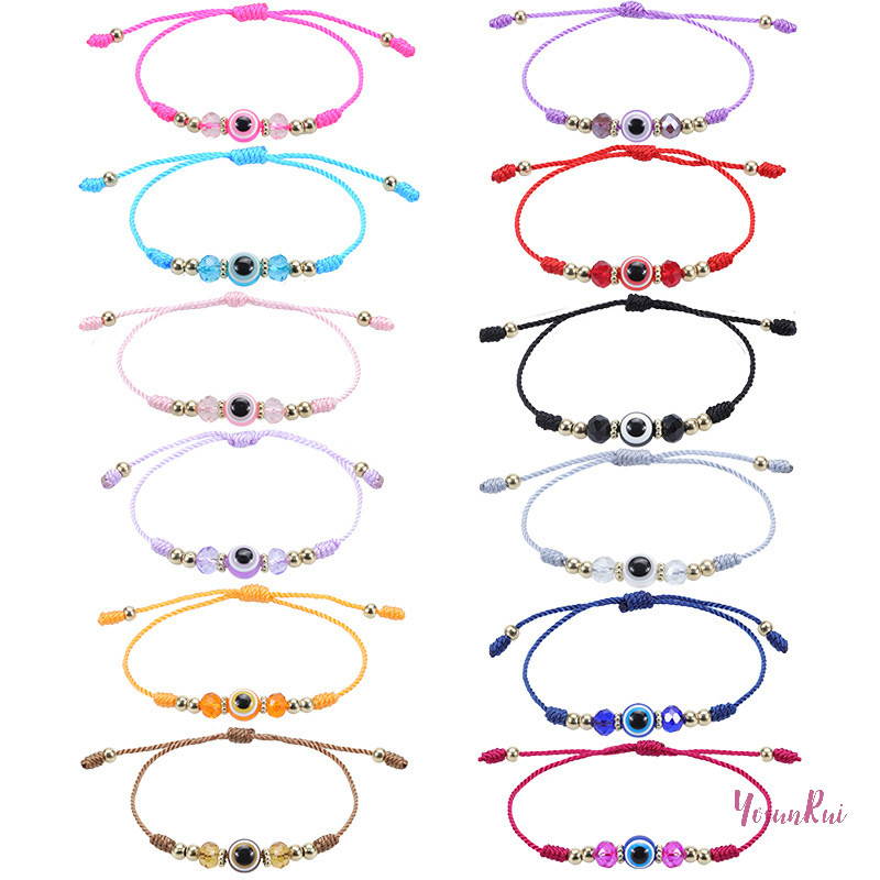Yosunrui] Lucky Blue Evil Eye สร้อยข้อมือคู่ Handmade ปรับทอเชือกขี้ผึ้งสร้อยข้อมือลูกปัดสําหรับเครื่องประดับมิตรภาพของขวัญใหม่