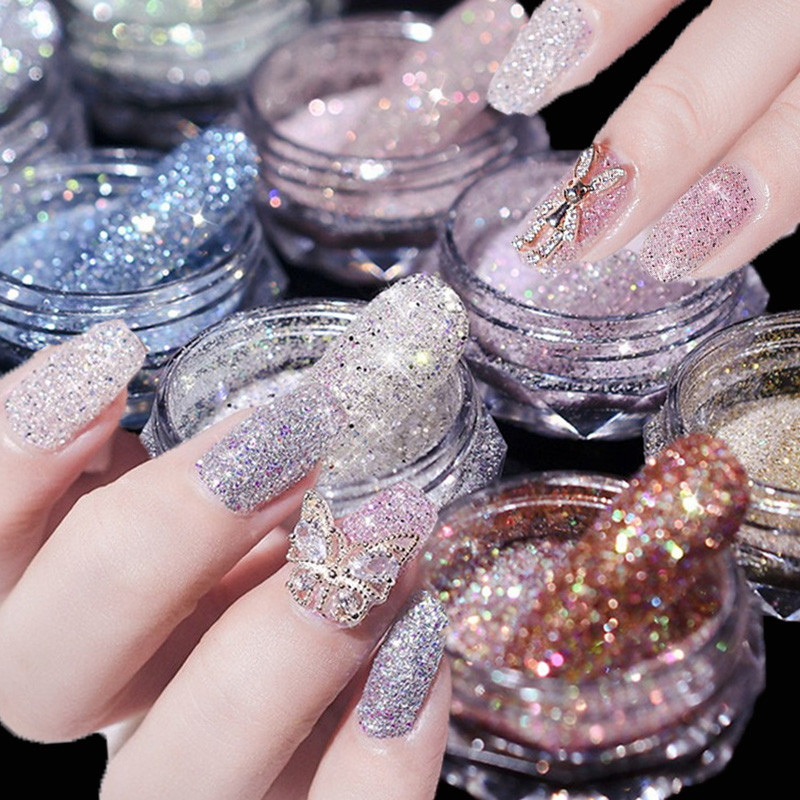 เล็บสะท้อนแสงคริสตัลเพชรผงสุทธิ 2-3g Rainbow Shiny Pigment ฝุ่น Micro เจาะ Holographic เล็บผง