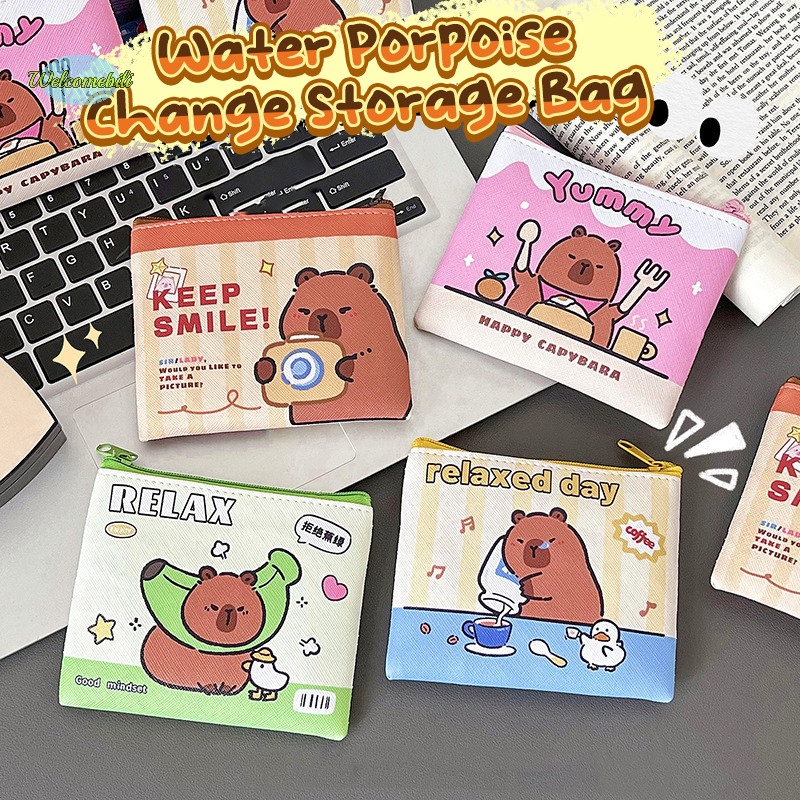 [ยินดีต้อนรับ] การ์ตูน Capybara กระเป๋าใส่เหรียญกระเป๋าน่ารักกระเป๋าสตางค์แบบพกพากันน้ํา Mini Storage Bag Lip Key หูฟัง Organizer สําหรับของขวัญเด็กใหม่
