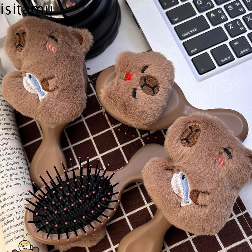 Isitaft Capybara Air Cushion Comb, หัวนวดตุ๊กตา Plush Capybara ถุงลมนิรภัยหวี, Kawaii Anti-Static แบบพกพาจับการ์ตูนนวดหวีนวดศีรษะ
