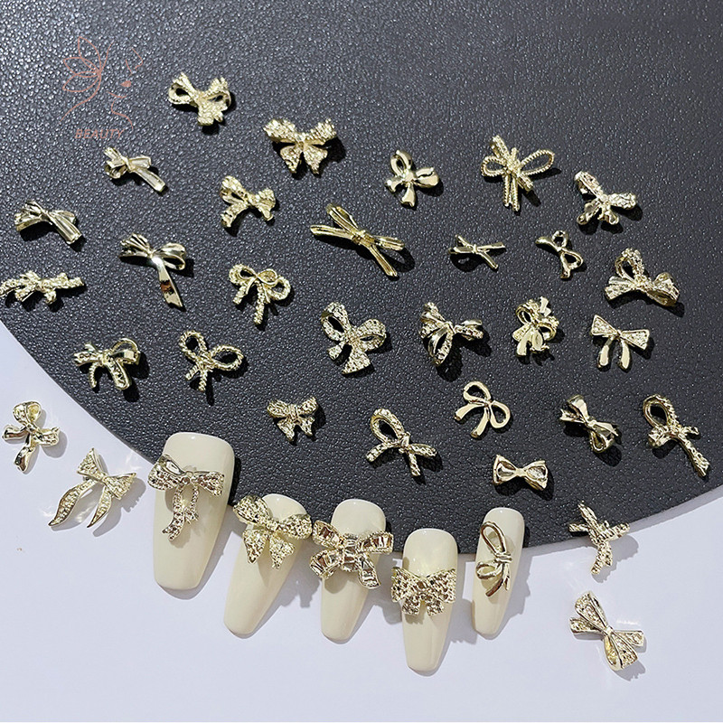 [maybeauty] 10 ชิ้นโบว์เล็บ Ch 3D โลหะผสม Bow Tie เครื่องประดับเล็บ Rhinestone ตกแต่ง DIY อุปกรณ์เสริม {TH}