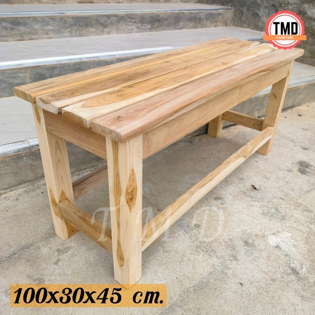 🌈TMD🌈 เก้าอี้ม้านั่งยาวไม้สัก  (ขนาด 100*30*สูง45 ซม.) งานยังไม่ได้ทำสี **มีรับประกัน** พร้อมส่ง - รูปที่ 3