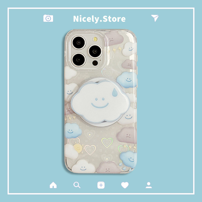 พรีเมี่ยมเลเซอร์รูปหัวใจ คลาวด์ Magnetic ขาตั้งผู้ถือ ไร้สายชาร์จเคสโทรศัพท์สําหรับ iPhone 15 14 13 12 Pro Max โปร่งใสกันกระแทก IMD ปลอก