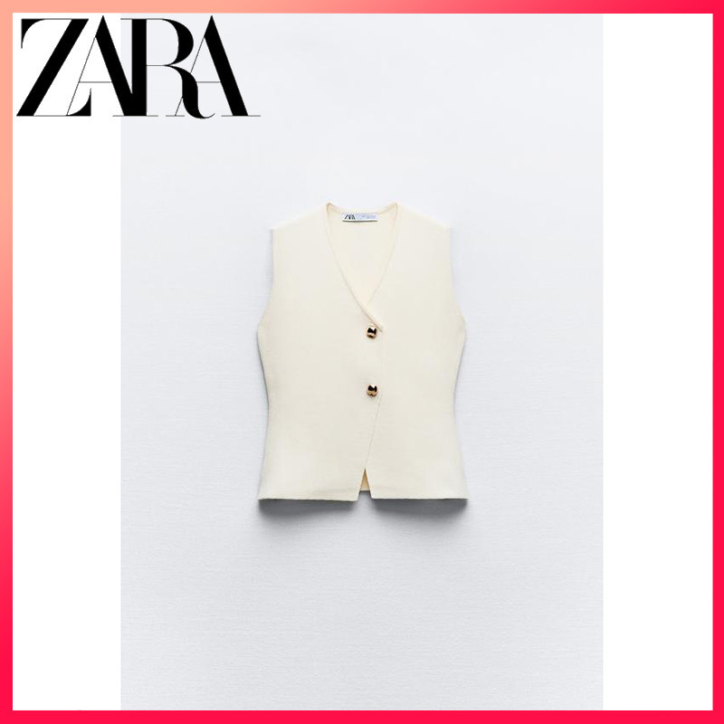 ZARA ซาร่า 24ฤดูร้อนใหม่ของผู้หญิงปุ่มทองถักเสื้อกั๊ก
