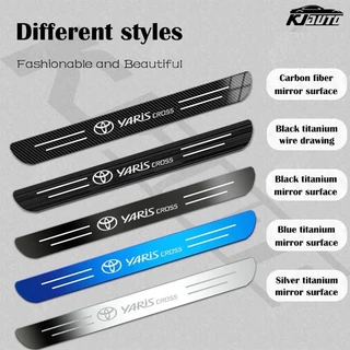 4pcs Toyota Yaris Cross รถสแตนเลสเกณฑ์แถบประตูรถ Sill โลหะยินดีต้อนรับ Pedal Auto ตกแต่งสติกเกอร์จัดแต่งทรงผมสําหรับ Yaris Cross AC200 GS HEV TRD GR กีฬา