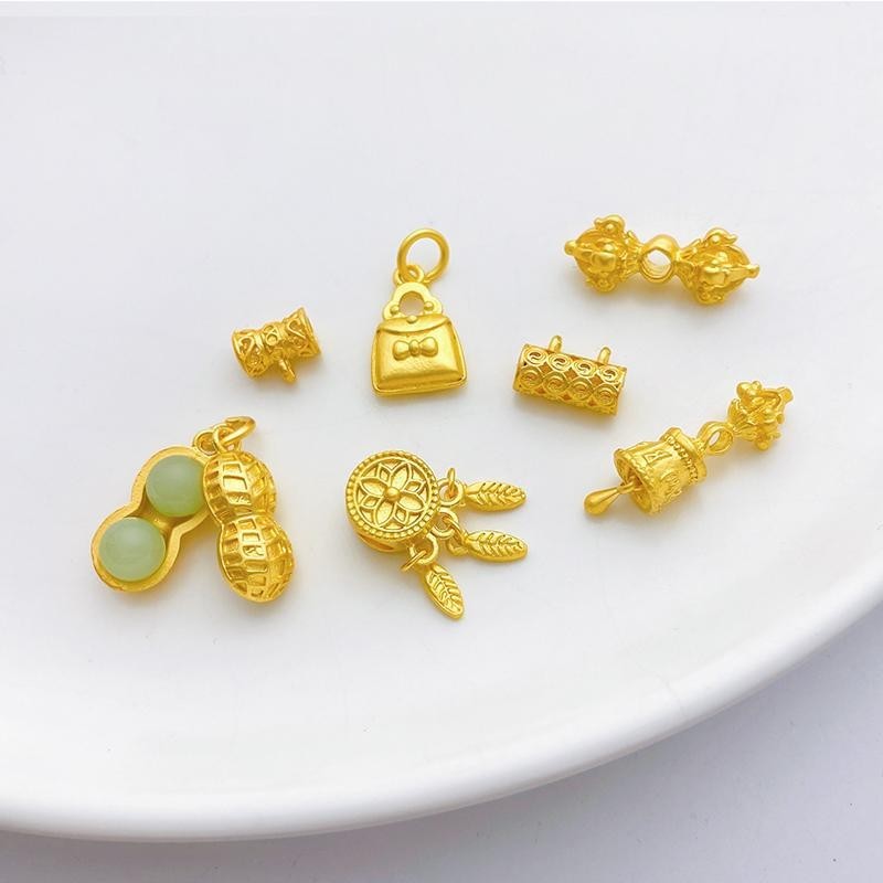 วิธีโบราณ Gold สีการเก็บรักษาถั่วลิสง Hollow Elbow Dream Catcher รูขนาดใหญ่ Spacer จี้ลูกปัดพู่ diy 