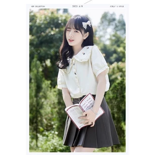(ส่งจากกรุงเทพฯ)เสื้อเชิ้ตแขนสั้น เสื้อเชิ้ตแฟชั่นผู้หญิง คอกลม คาร์ดิแกน งานปัก ลายดอกไม้ ผ้านุ่ม สไตล์ลำลอง