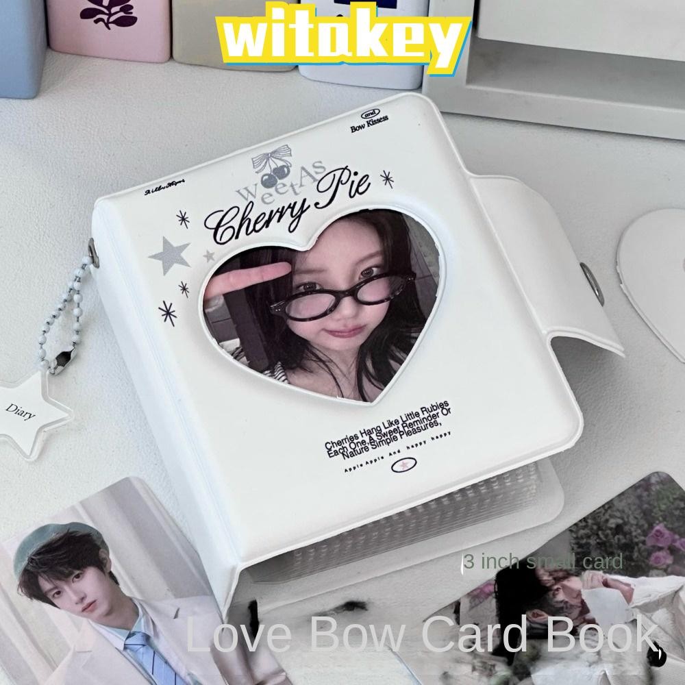 Witakey อัลบั้มการ์ด, พุดดิ้งลูกสุนัข Love Bow Photocard Binder, PVC คุณภาพสูงพร้อม 16 หน้าภายใน 3 นิ้ว Mini Idol Card เก็บหนังสือ