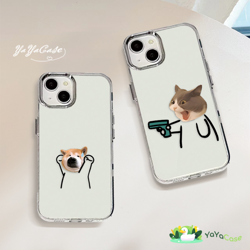 【Couple Case】สำหรับ เคสไอโฟน11 13 16 14 15 12 PRO MAX X XR XS MAX 7 8 PLUS Funnyแมวและสุนัข โปร่งใสขั้นสูงกรอบรูปโลหะเคส