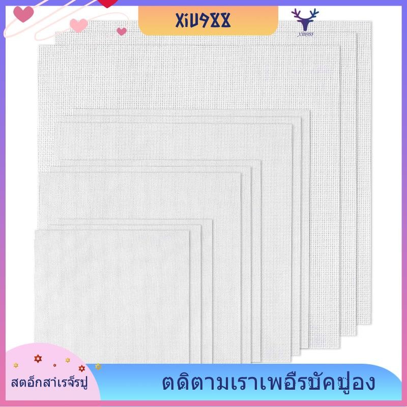 [xiu988.th] 12 ชิ้น Aida Cloth 14 นับ, 4 ขนาดผ้าสีขาวสําหรับเย็บปักถักร้อยหัตถกรรม, ผ้าสํารองสําหรับ