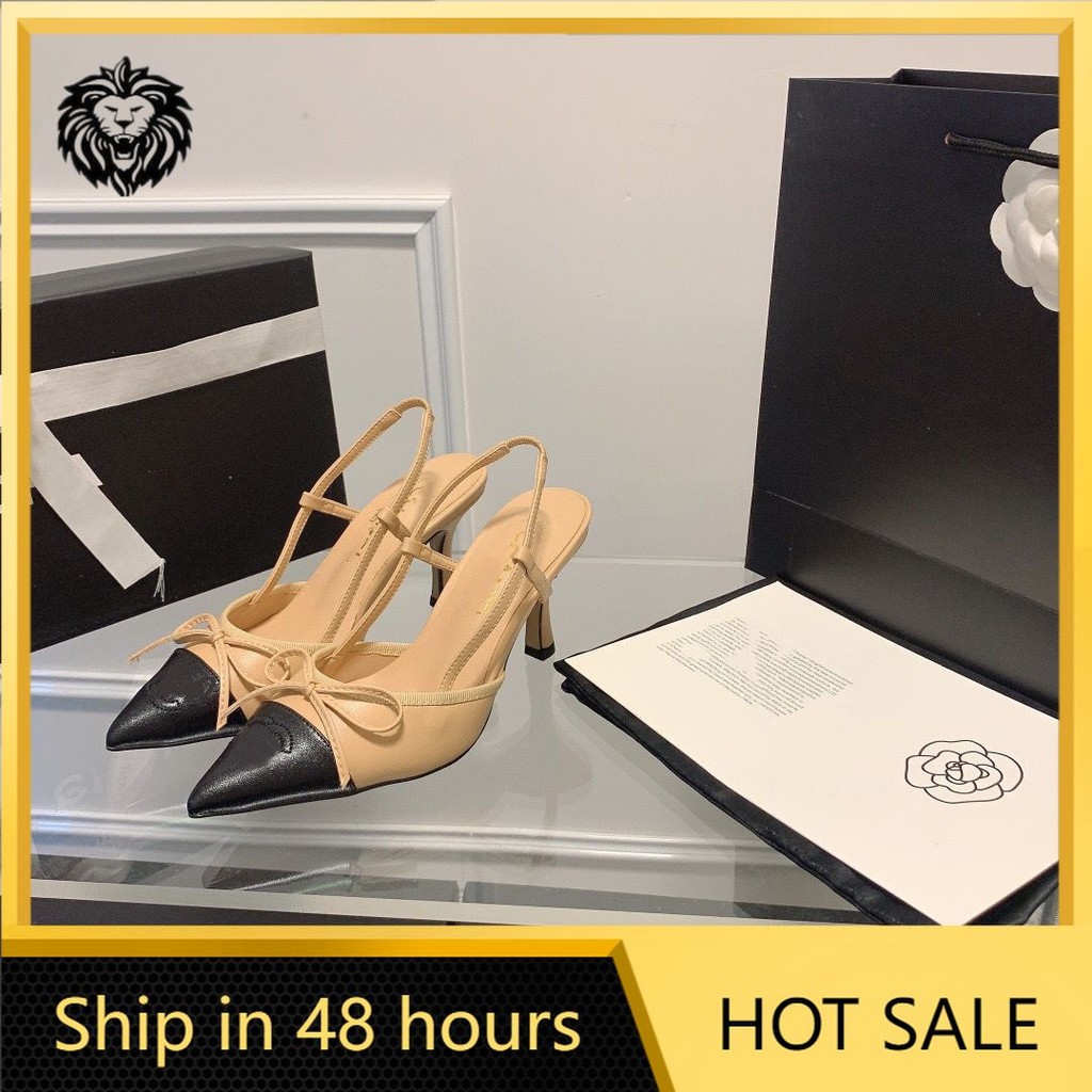 Chanel CHANEL Style Bowknot Pointed Stiletto ส้นแมวฝรั่งเศสรองเท้าส้นสูงกลวงเซ็กซี่ ins