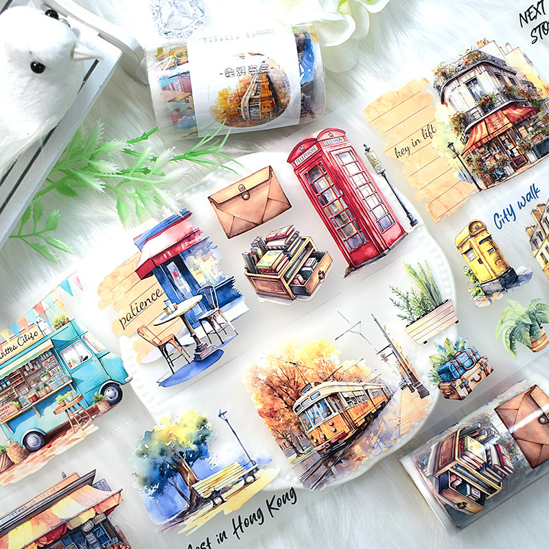2 เมตร/ม้วน Matte PET Washi เทปเมืองลูกแมวโปร่งใสม้วนสติกเกอร์ตกแต่งเทปกาวสําหรับ Scrapbooking Journal ความงามเครื่องเขียน