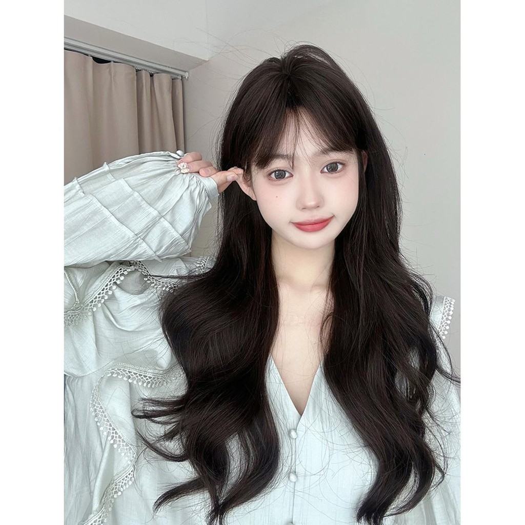 วิกผมลอนสีน้ำตาลเข้ม มีหน้าม้า (ยาว 70 cm) GDS Wigs