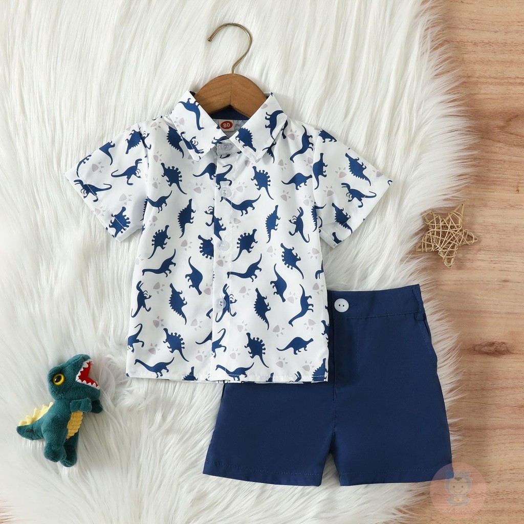 Laa6-ชุดคอปกแขนสั้นพิมพ์ลายไดโนเสาร์สําหรับเด็กทารกสําหรับฤดูร้อน