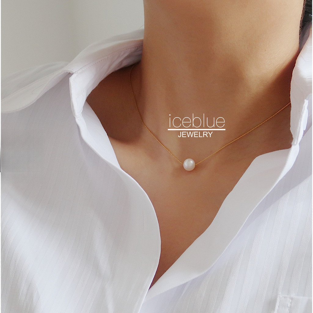Iceblue-ธรรมชาติไข่มุกน้ําจืดจี้สร้อยคอGold Silver Chain 18K Gold Plated Titanium Steelกันน้ําNon Tarnish Elegantแฟชั่นสร้อยคอผู้หญิงN100