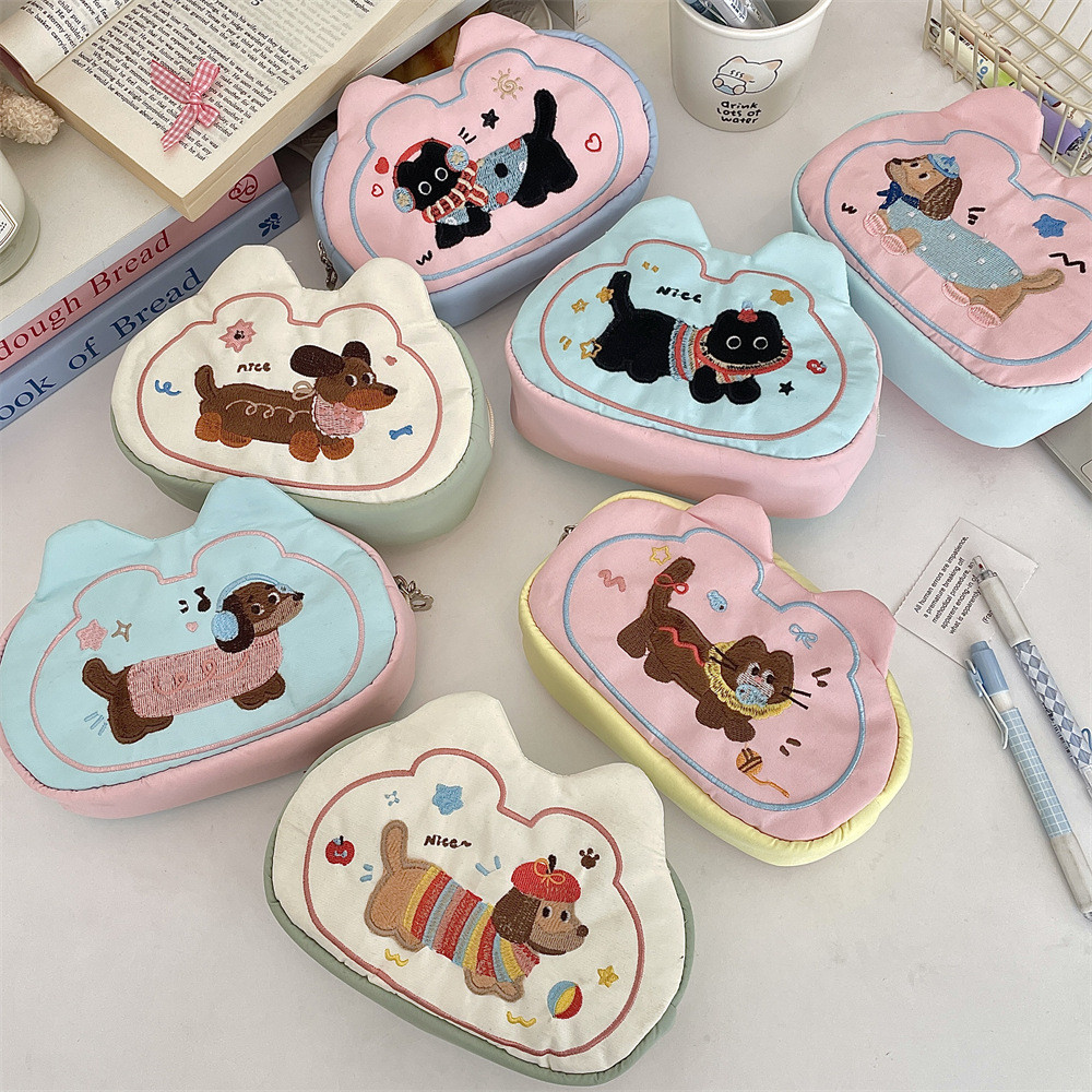 น่ารักอุตสาหกรรมหนักเย็บปักถักร้อยการ์ตูนกรณีดินสอสไตล์ใหม่มูลค่าสูงนักเรียนดินสอกระเป๋าเก็บเครื่องเขียนมัลติฟังก์ชั่แบบพกพาเหรียญpur