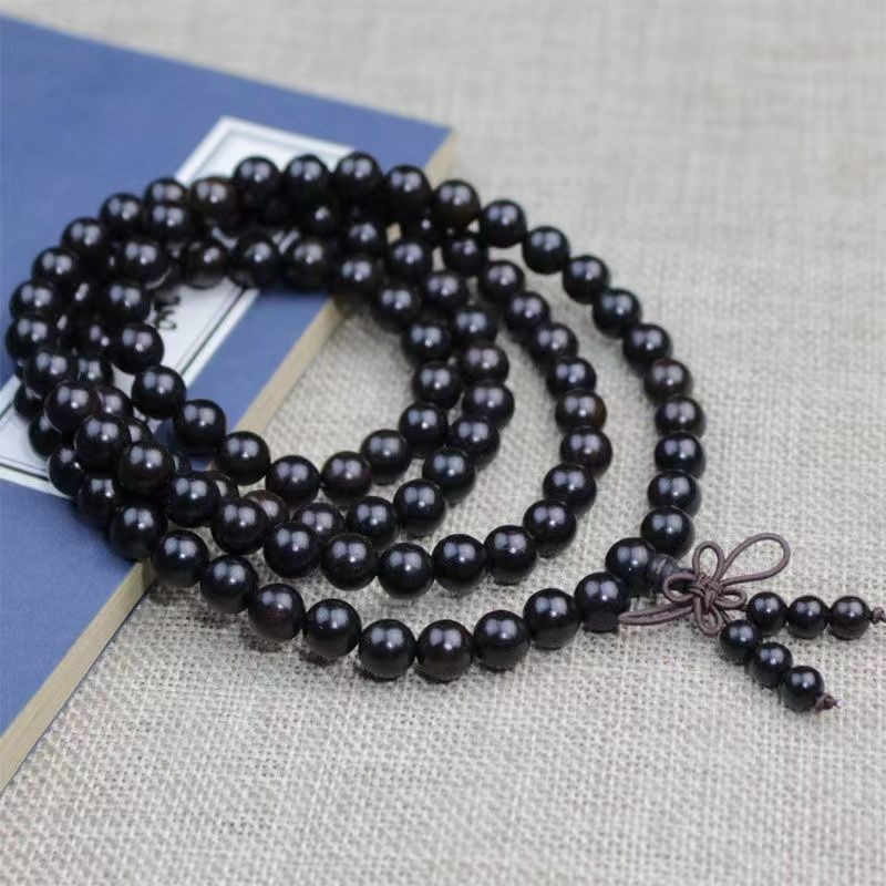 สร้อยข้อมือไม้มะเกลือธรรมชาติสร้อยข้อมือลูกปัด108ชิ้นเครื่องประดับผู้ชายและผู้หญิงหลายชั้นของขวัญไม้มะเกลือสายยาว