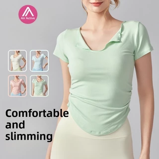 Airactive Leisure Casual Yoga Sports T-shirt Short Sleeves V-neck Pleats Breathable Pilates Wear