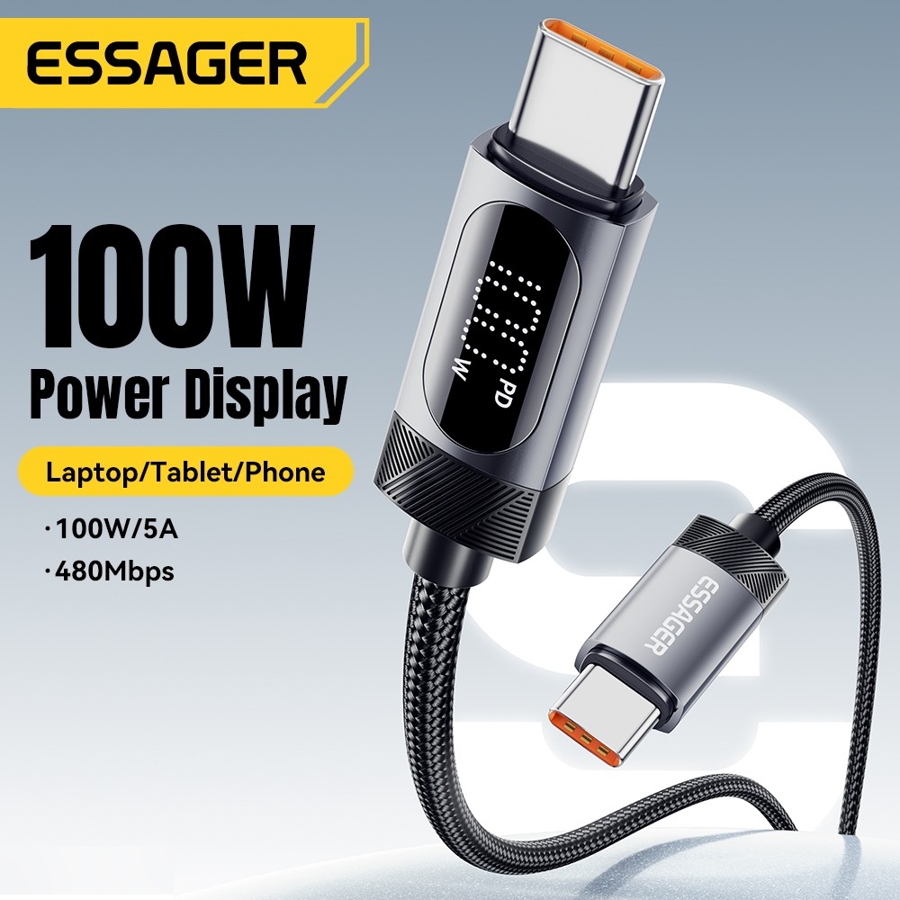 Essager 100w USB-A/Type-C ถึง Type-C Fast สายชาร์จ High Current อัพเกรดอิเล็กทรอนิกส์ Marker ชิปสําหรับ ip android แล็ปท็อป