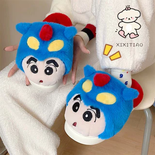 Xixitiao แถบบาง EVA Crayon Shin-Chan Dynamic Superman รองเท้าแตะผ้าฝ้ายผู้ชายผู้หญิงฤดูหนาวคู่น่ารักรองเท้าขนสัตว์ที่อบอุ่น
